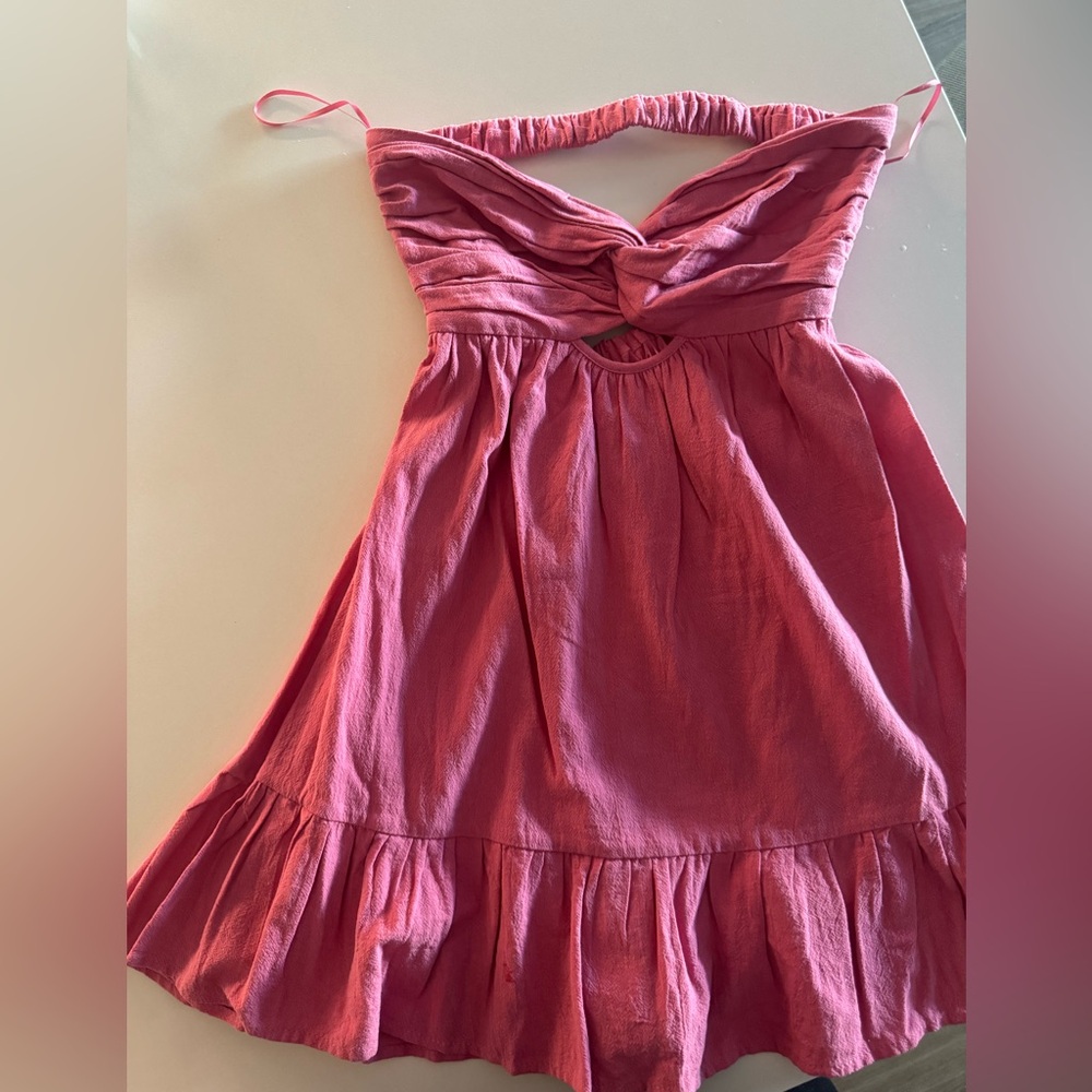 Pink Gathered Mini Dress